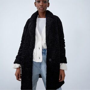 NWOT ZARA Black Textured Button-Up Coat
